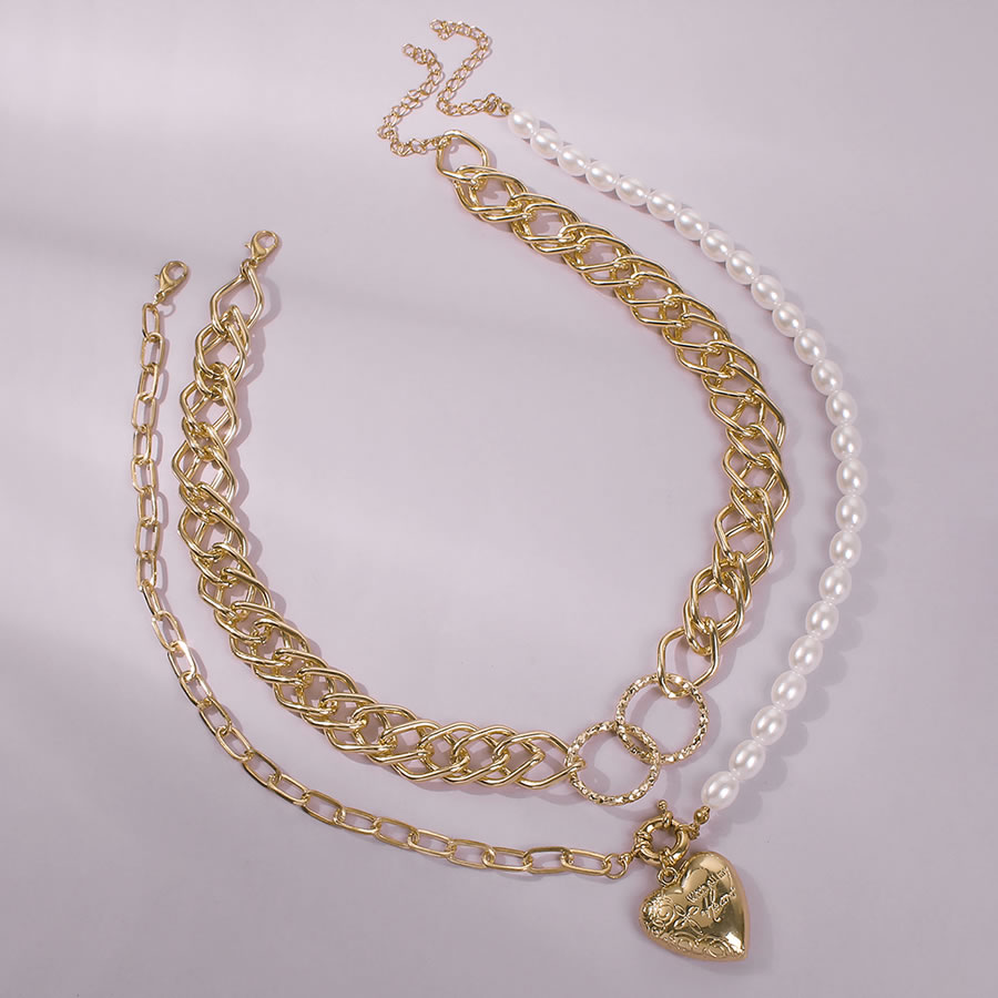 Fashion Golden Love Pearl Stitching Cross Circle Alloy Multilayer Necklace,Chains