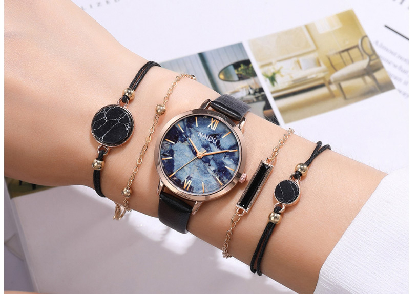 Fashion Blue Surface Marble Surface Pu Thin Belt Quartz Watch,Ladies Watches