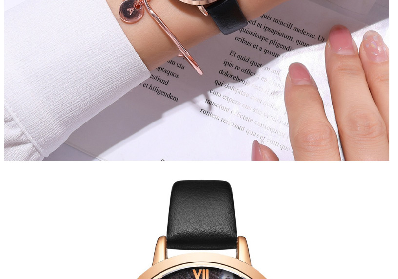 Fashion Black-faced Marble Surface Pu Thin Belt Quartz Watch,Ladies Watches