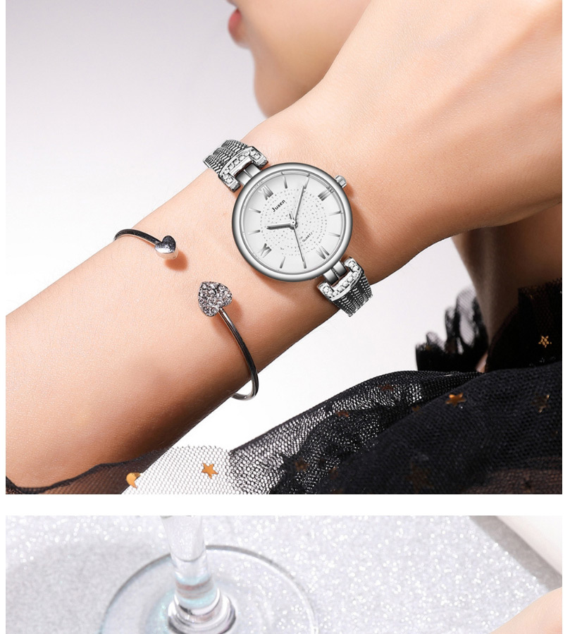 Fashion Silver With Black Face Gypsophila Fine Watch With Roman Scale Water Diamond British Watch,Ladies Watches