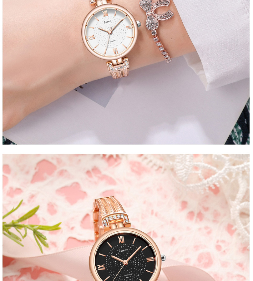 Fashion Rose Gold Black Surface Gypsophila Fine Watch With Roman Scale Water Diamond British Watch,Ladies Watches