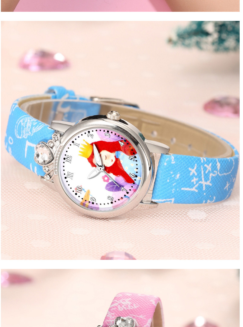 Fashion Pink Little Princess Pattern Belt Table Set Diamond Anglo Watch,Ladies Watches