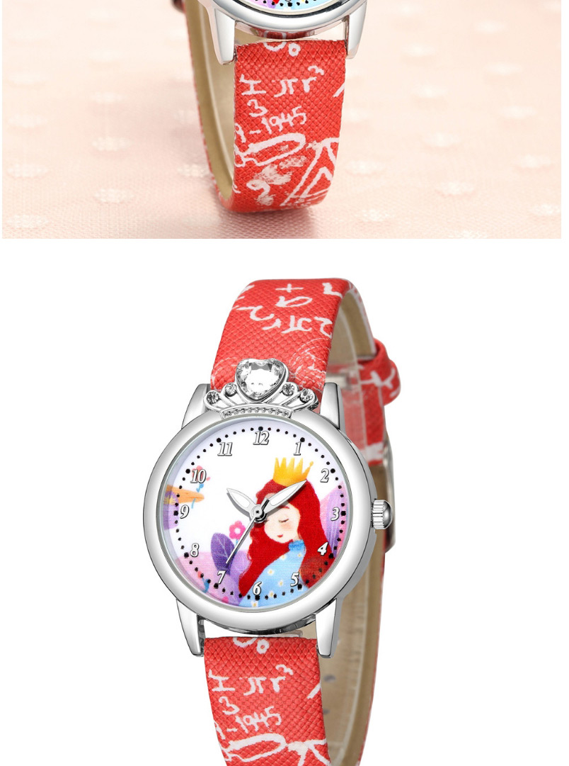 Fashion Red Little Princess Pattern Belt Table Set Diamond Anglo Watch,Ladies Watches