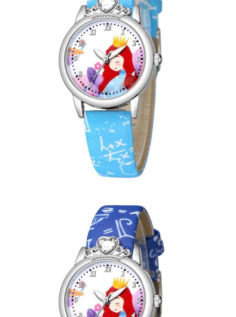 Fashion Royal Blue Little Princess Pattern Belt Table Set Diamond Anglo Watch,Ladies Watches