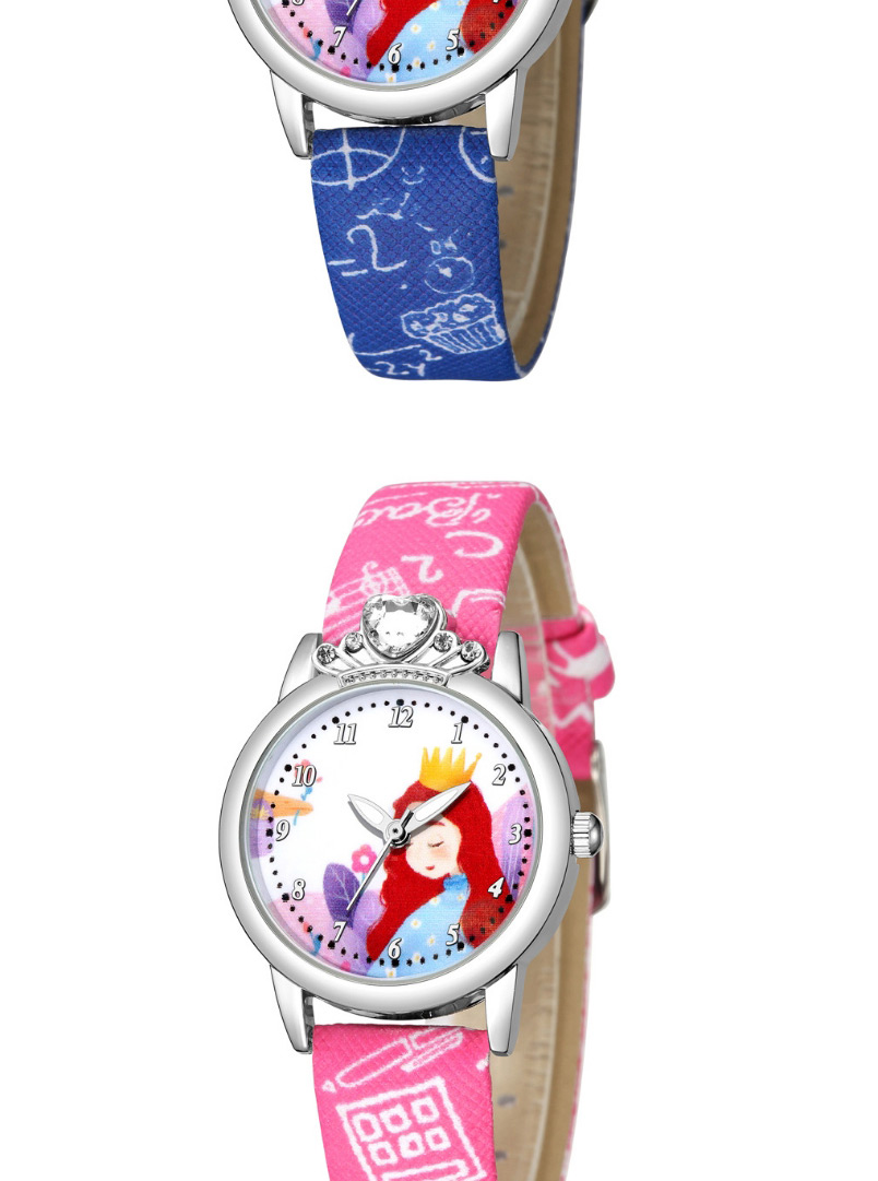 Fashion Sky Blue Little Princess Pattern Belt Table Set Diamond Anglo Watch,Ladies Watches