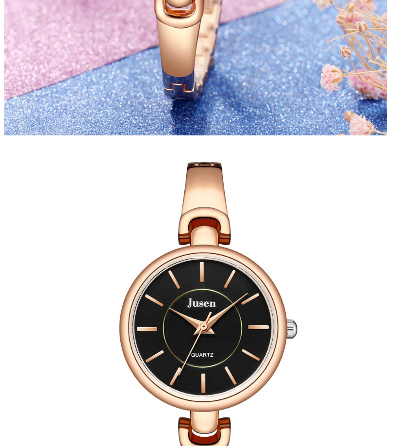 Fashion Rose Gold Black Surface Thin Steel Band Ol Strip Nail Face Quartz Steel Band Watch,Ladies Watches