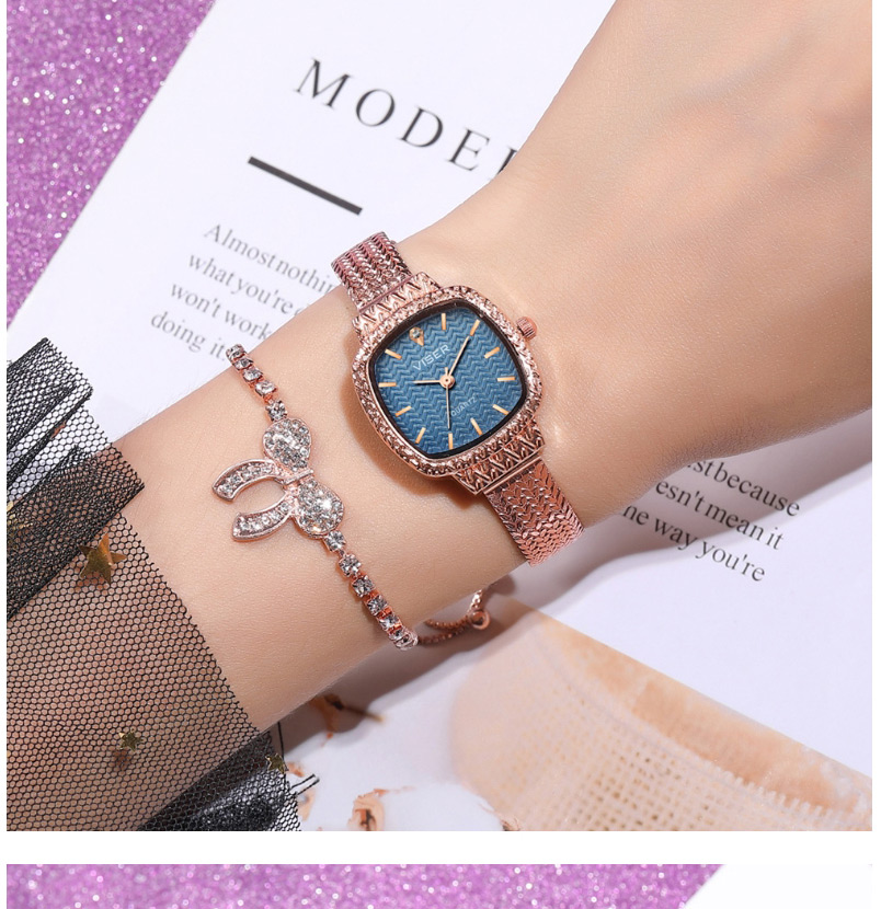 Fashion Blue Square Stainless Steel Bracelet Watch With Chain Subdial,Ladies Watches
