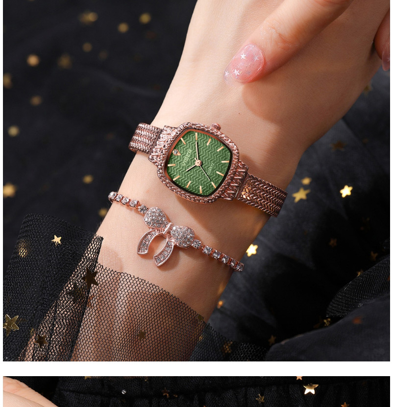 Fashion Green Square Stainless Steel Bracelet Watch With Chain Subdial,Ladies Watches