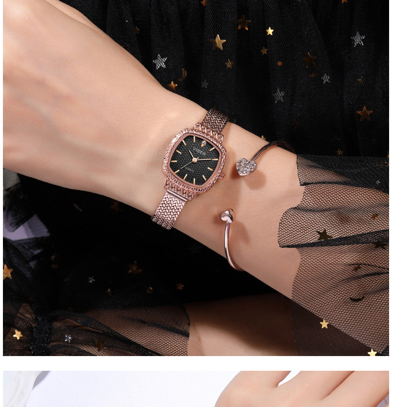 Fashion Rose Gold Noodles Square Stainless Steel Bracelet Watch With Chain Subdial,Ladies Watches