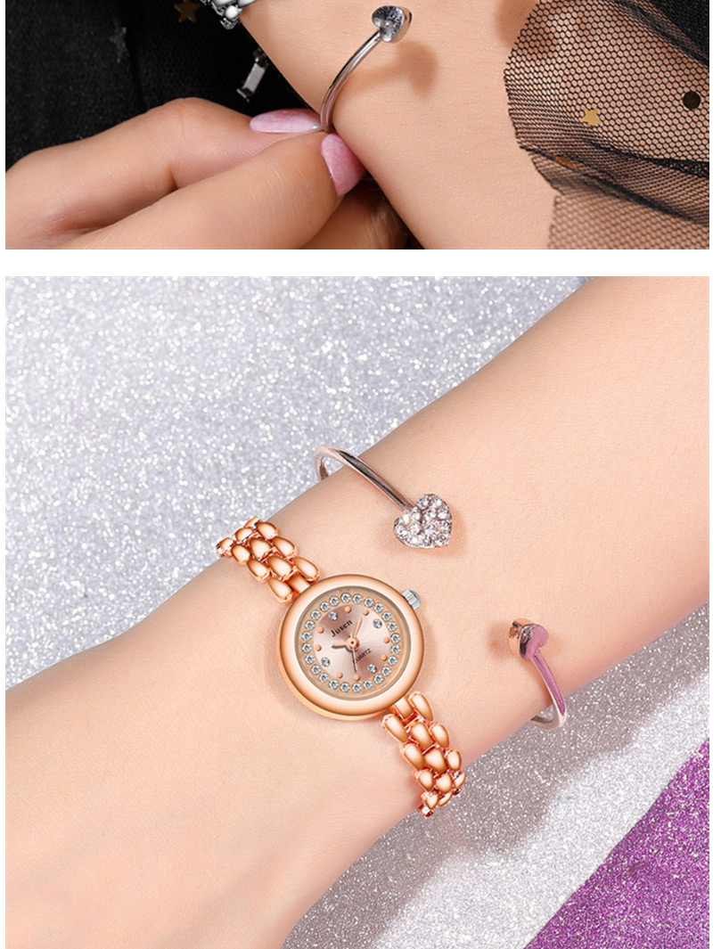 Fashion Rose Gold Noodles Small Dial Thin Strap Set Diamond English Bracelet Watch,Ladies Watches