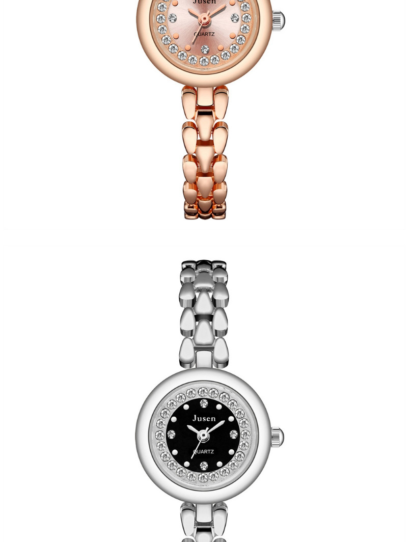 Fashion Rose Gold Black Surface Small Dial Thin Strap Set Diamond English Bracelet Watch,Ladies Watches