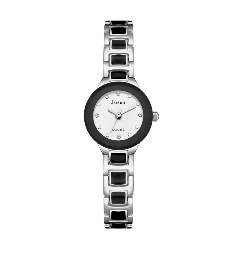 Fashion Silver With Black Face Alloy Thin Disc Water Diamond Bracelet Watch,Ladies Watches