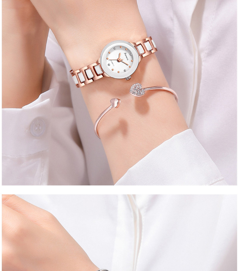 Fashion Rose Gold White Noodles Alloy Thin Disc Water Diamond Bracelet Watch,Ladies Watches