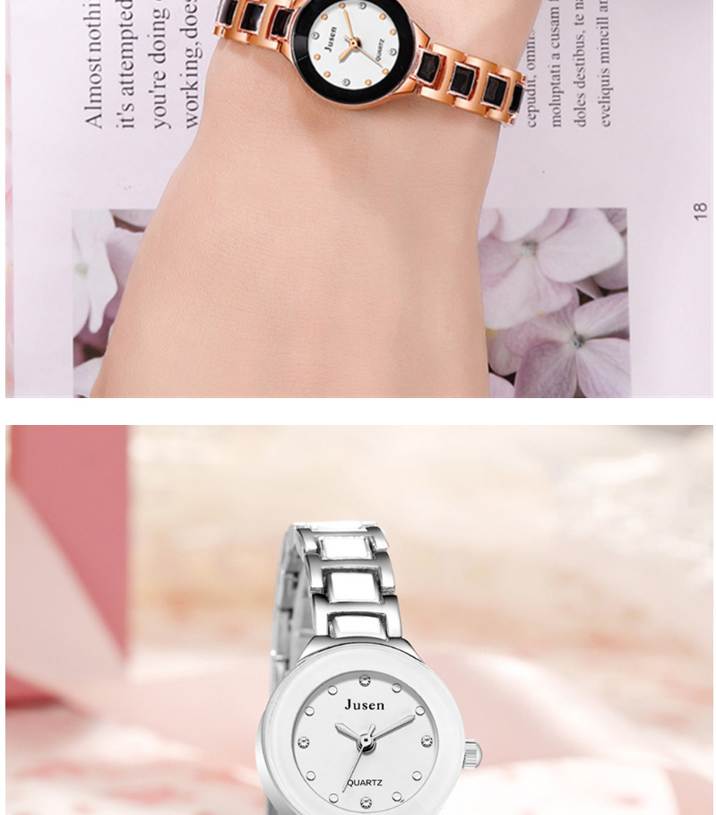 Fashion Rose Gold Black Surface Alloy Thin Disc Water Diamond Bracelet Watch,Ladies Watches