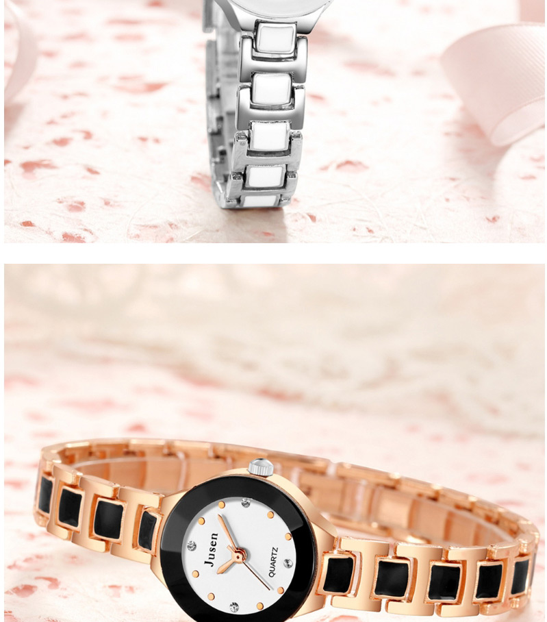 Fashion Rose Gold White Noodles Alloy Thin Disc Water Diamond Bracelet Watch,Ladies Watches
