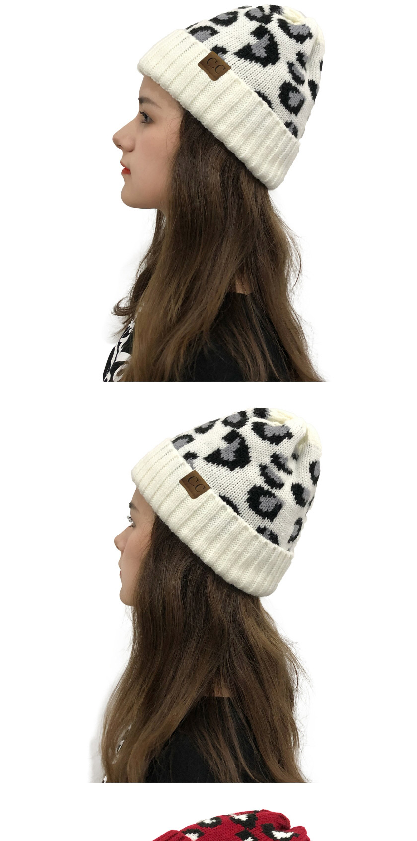 Fashion Claret Letter Logo Leopard Pattern Knitted Curled Beanie,Knitting Wool Hats