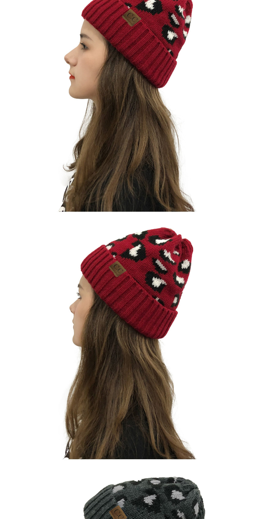 Fashion Claret Letter Logo Leopard Pattern Knitted Curled Beanie,Knitting Wool Hats