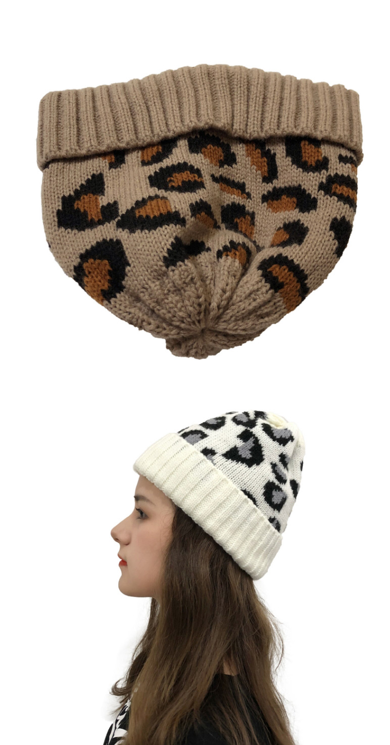 Fashion White Leopard Jacquard Knitted Beanie,Knitting Wool Hats