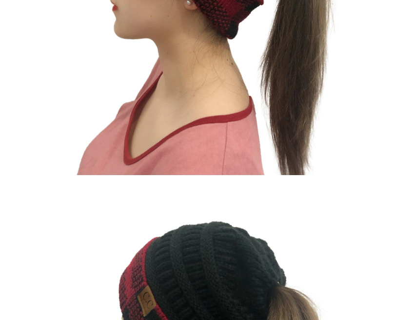 Fashion Black+white Grid Letter Logo Large Lattice Curled Knit Ponytail Hat,Knitting Wool Hats