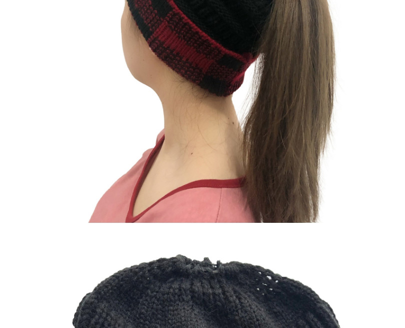 Fashion Black+white Grid Letter Logo Large Lattice Curled Knit Ponytail Hat,Knitting Wool Hats