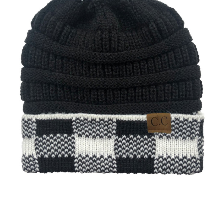 Fashion Black+red Grid Wool Big Square Lattice Curled Edge Color Matching Warm Knitted Hat,Knitting Wool Hats