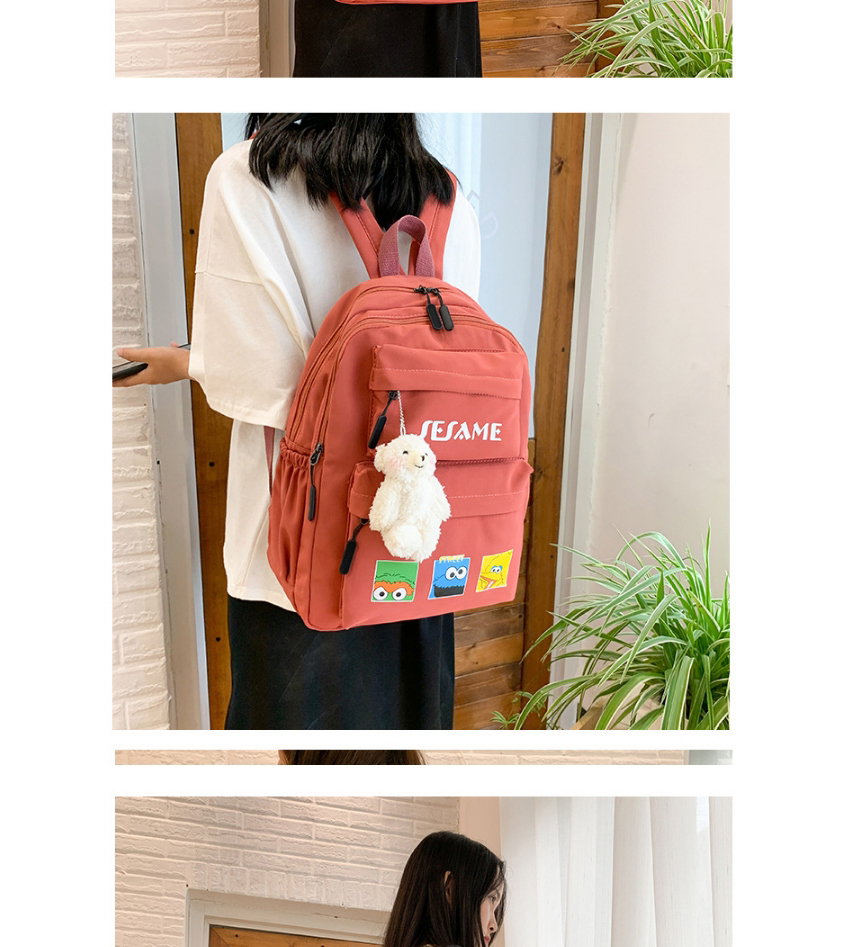 Fashion Pink Nylon Fabric Letter Print Backpack,Backpack