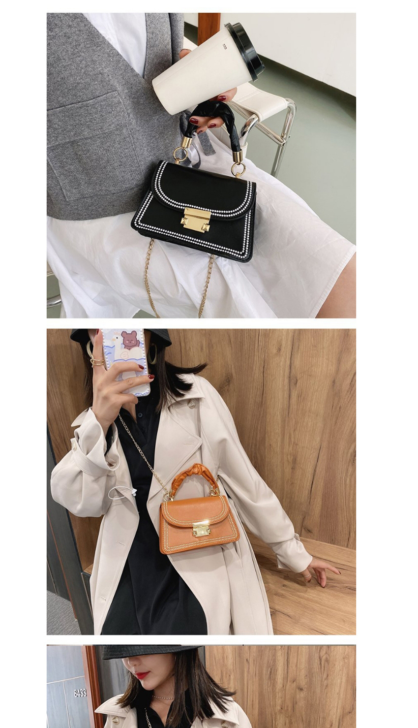 Fashion Orange Lock Flap Contrast Color Embroidery Thread Shoulder Messenger Bag,Shoulder bags