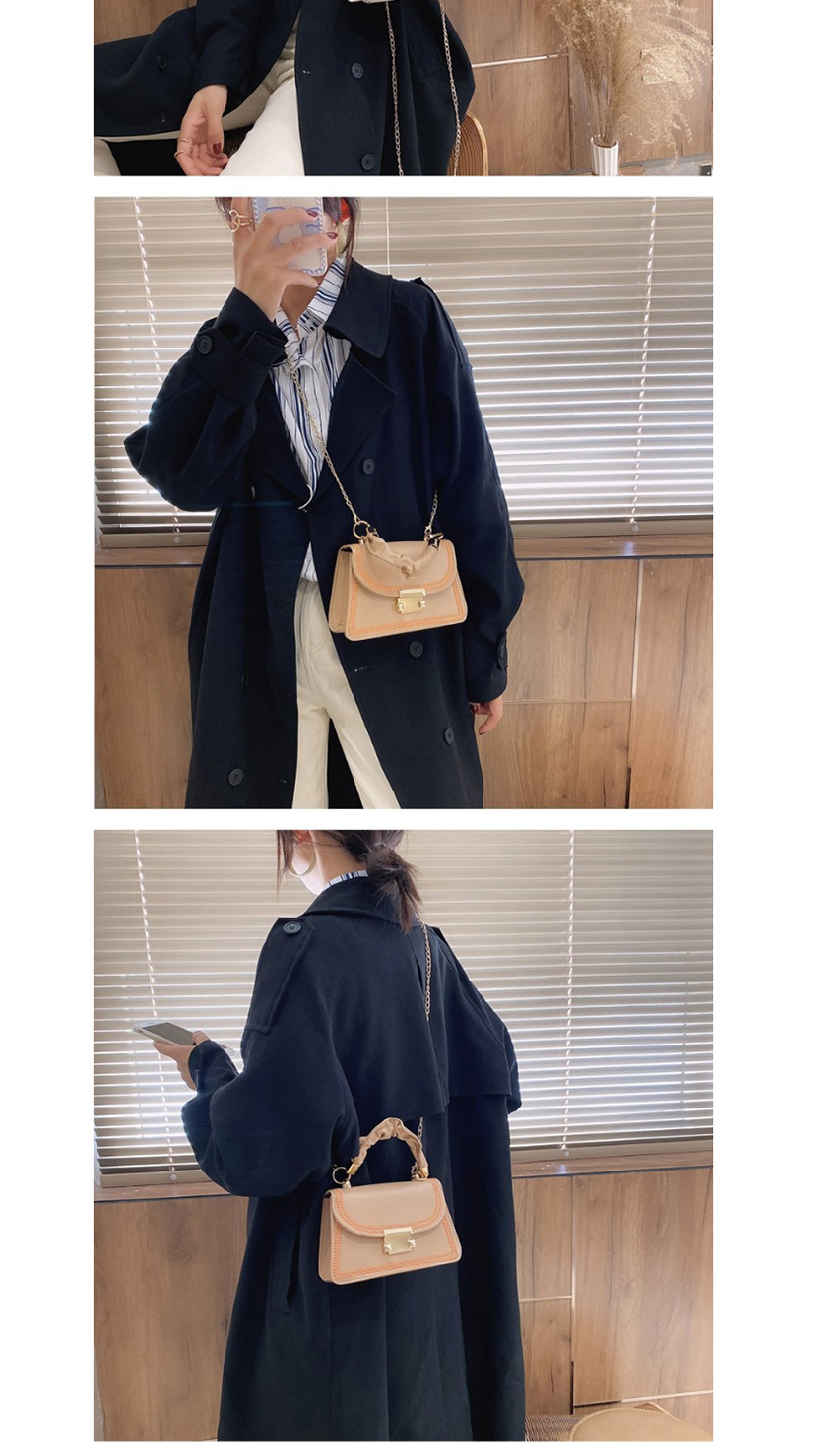 Fashion Black Lock Flap Contrast Color Embroidery Thread Shoulder Messenger Bag,Shoulder bags