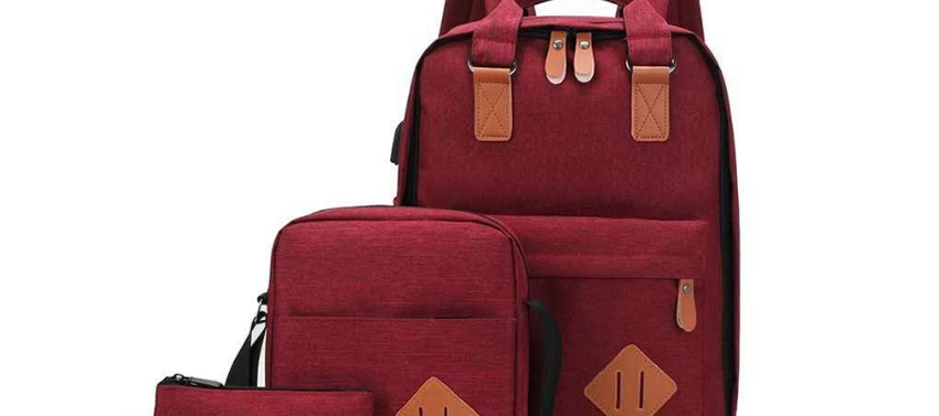 Fashion Red Stitching Nylon Fabric Backpack Three-piece Set,Backpack