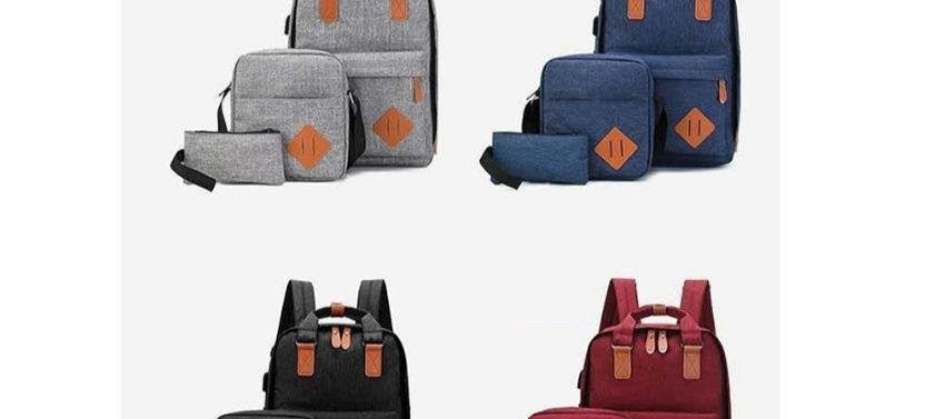 Fashion Red Stitching Nylon Fabric Backpack Three-piece Set,Backpack