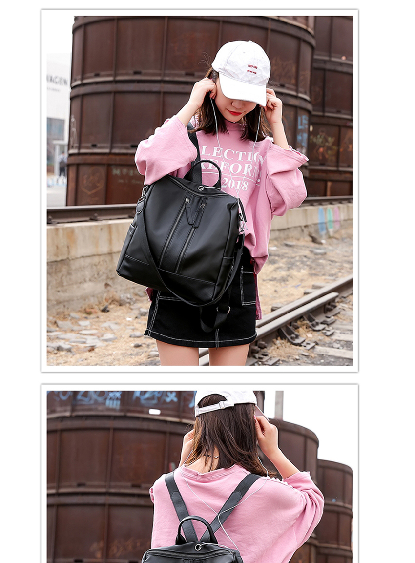 Fashion Gray Oxford Cloth Stitching Zipper One-shoulder Backpack,Backpack