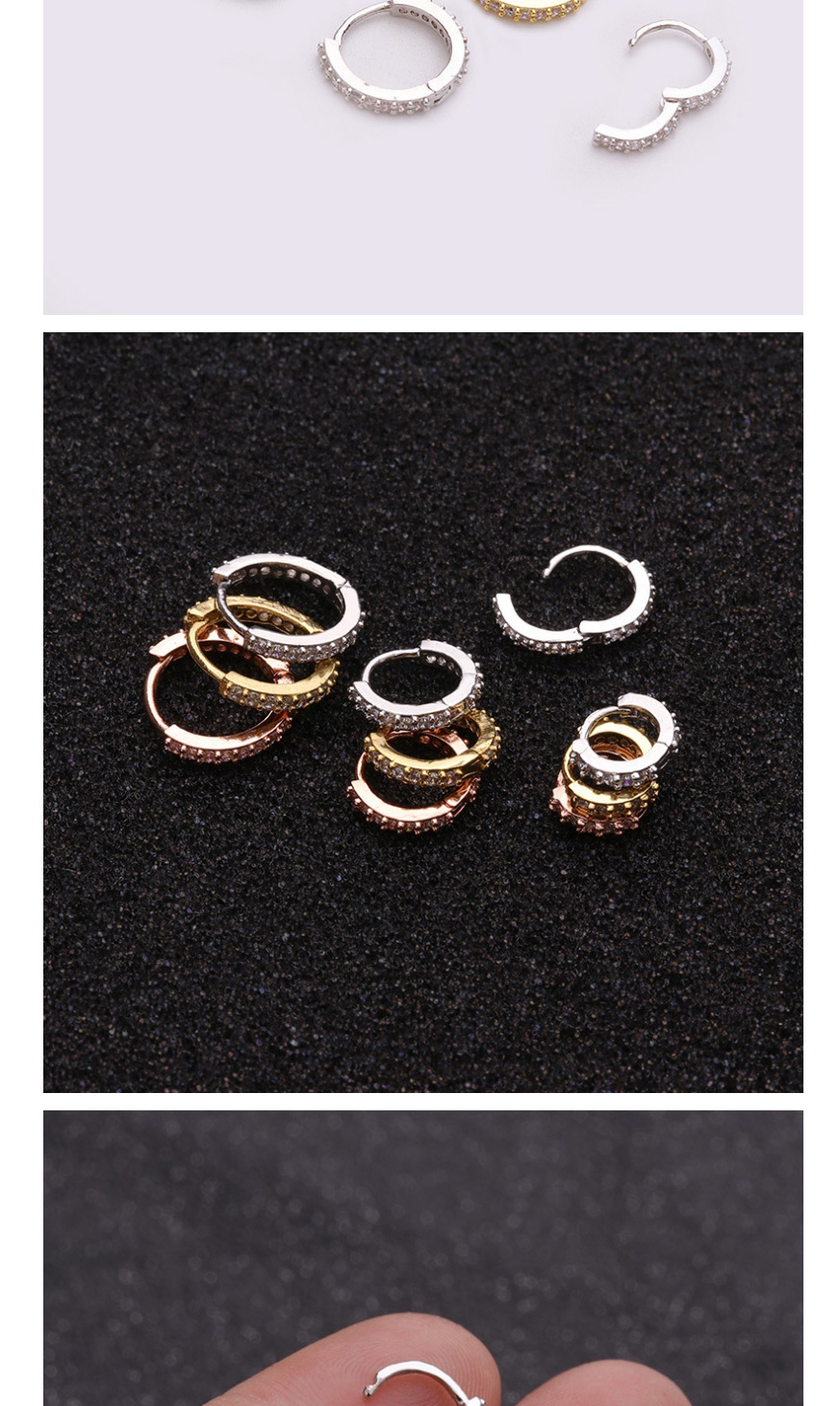Fashion Silver-color 10mm Micro-inlaid Zircon Round Copper Gold-plated Earrings,Earrings