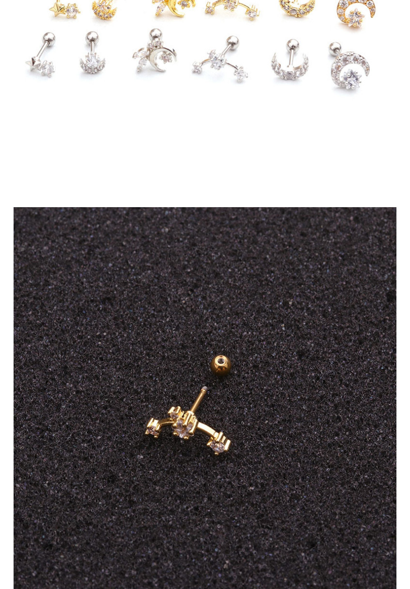 Fashion Big Moon Golden Moon Micro-inlaid Zircon Stainless Steel Double-head Screw Geometric Earrings,Earrings
