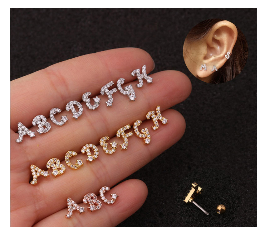 Fashion Z Rose Gold Letter Micro Inlaid Zircon Screw Stainless Steel Earrings,Earrings