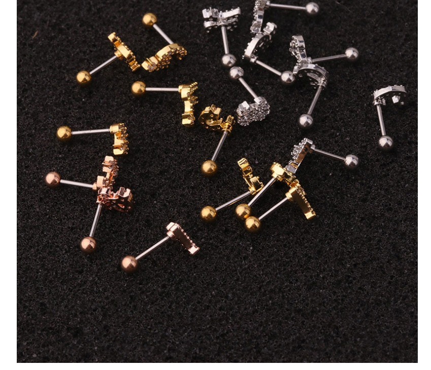 Fashion C Gold Letter Micro Inlaid Zircon Screw Stainless Steel Earrings,Earrings