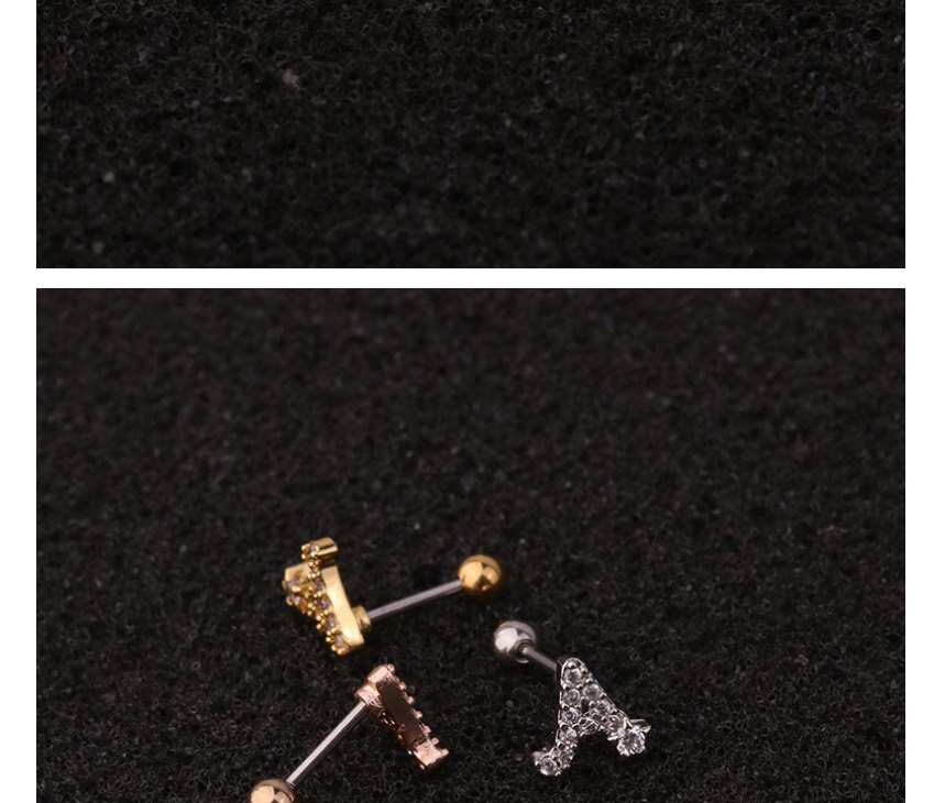 Fashion Q Gold Letter Micro Inlaid Zircon Screw Stainless Steel Earrings,Earrings