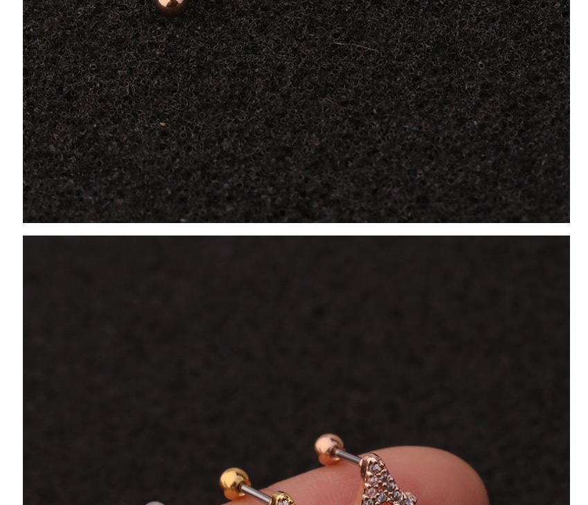 Fashion W Rose Gold Letter Micro Inlaid Zircon Screw Stainless Steel Earrings,Earrings