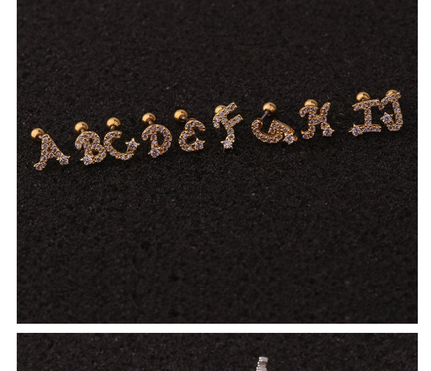 Fashion C Gold Letter Micro Inlaid Zircon Screw Stainless Steel Earrings,Earrings