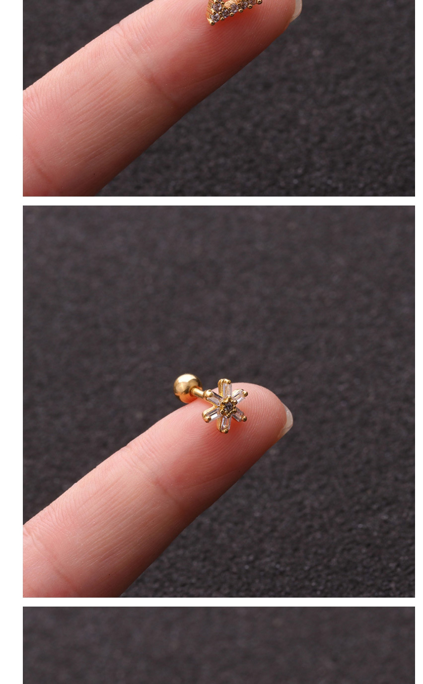 Fashion Small Flower Silver Stainless Steel Screw Flower Micro-inlaid Zircon Gold-plated Geometric Earrings,Earrings