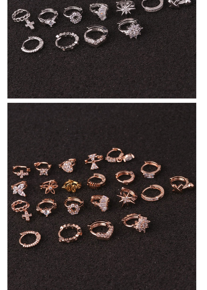 Fashion Snowflake Rose Gold Rose Gold Ear Bone Piercing Micro-inlaid Zircon Small Ear Buckle Earrings,Earrings