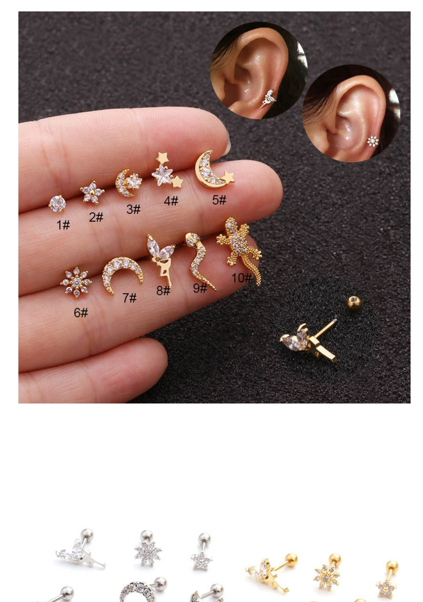 Fashion Multiple Five-pointed Stars Silver Stainless Steel Thin Rod Screw Micro-inlaid Zircon Geometric Earrings,Earrings