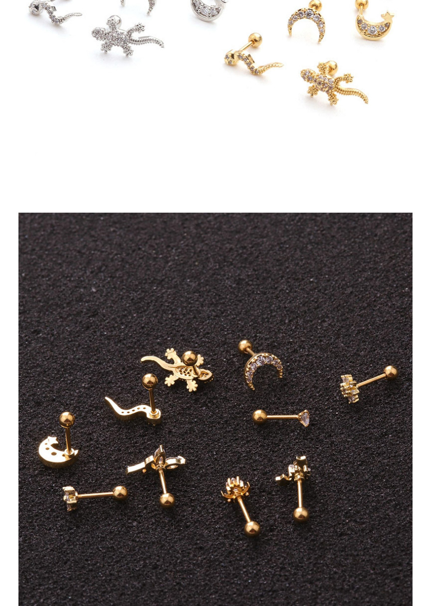 Fashion Five-pointed Star Gold Stainless Steel Thin Rod Screw Micro-inlaid Zircon Geometric Earrings,Earrings