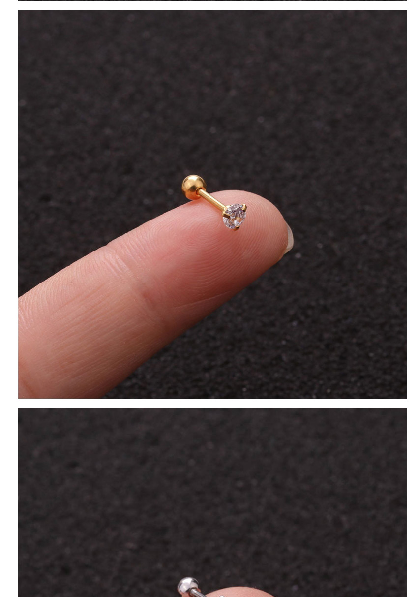 Fashion Round Gold Stainless Steel Thin Rod Screw Micro-inlaid Zircon Geometric Earrings,Earrings