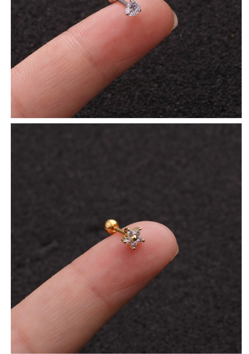 Fashion Round Gold Stainless Steel Thin Rod Screw Micro-inlaid Zircon Geometric Earrings,Earrings