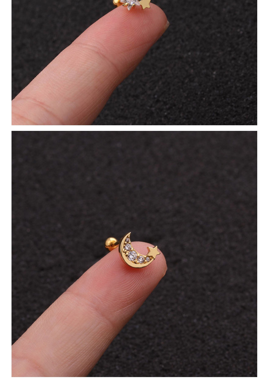 Fashion Fireworks Golden Stainless Steel Thin Rod Screw Micro-inlaid Zircon Geometric Earrings,Earrings