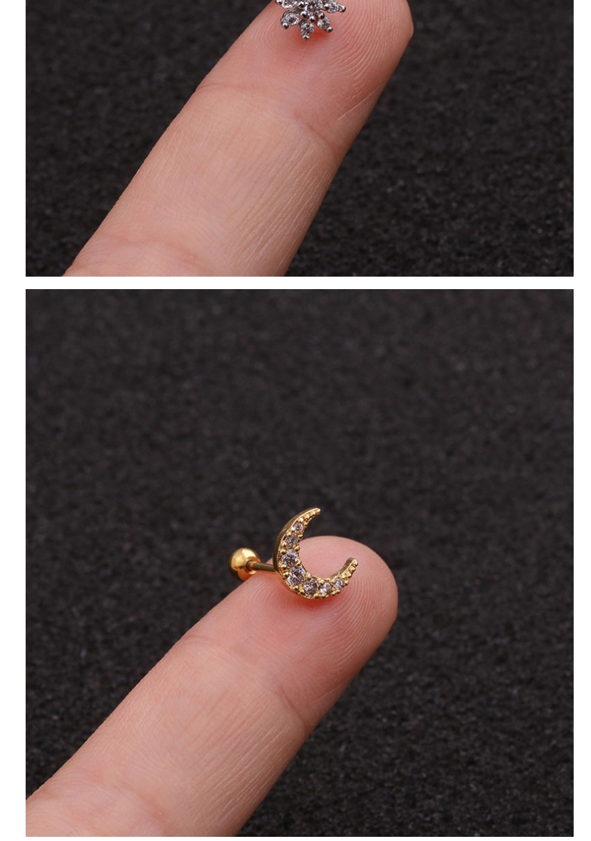 Fashion Gecko Golden Stainless Steel Thin Rod Screw Micro-inlaid Zircon Geometric Earrings,Earrings