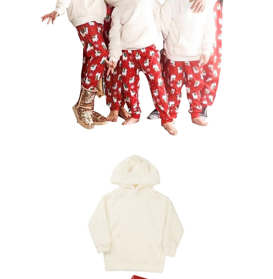Fashion Childrens Clothing Alpaca Print Christmas Plush Warm Hooded Parent-child Suit,Others
