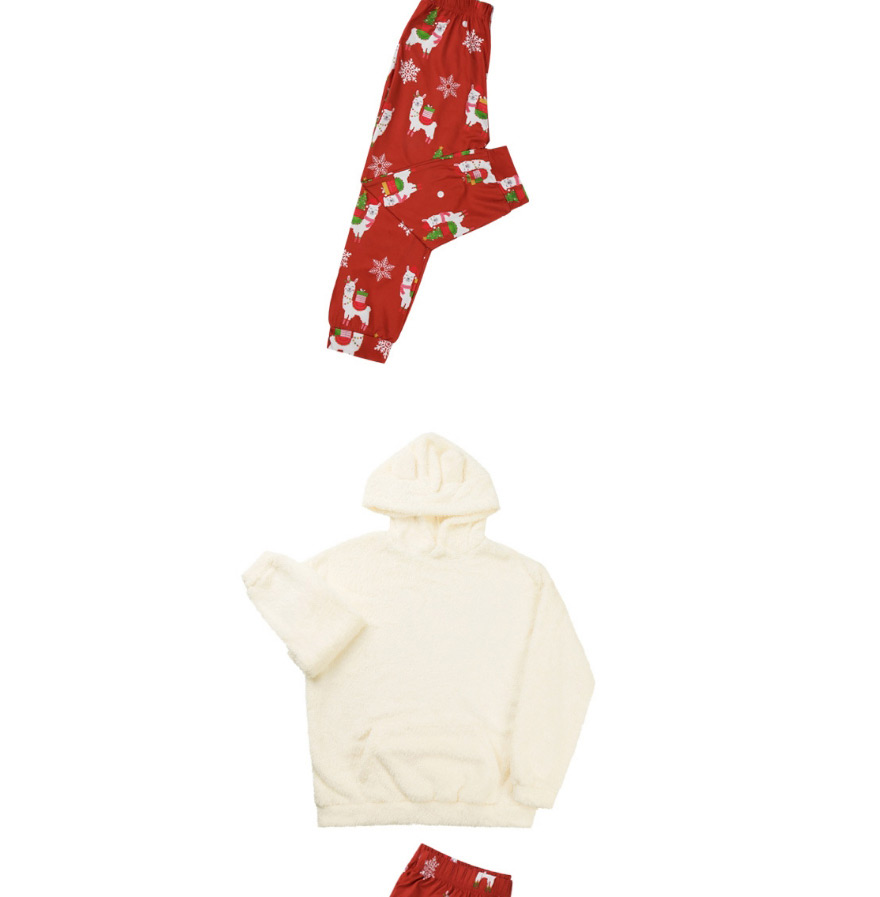 Fashion Dad Alpaca Print Christmas Plush Warm Hooded Parent-child Suit,Others