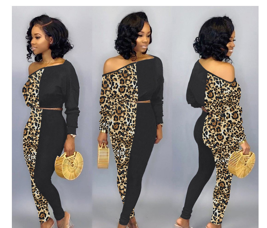 Fashion Camouflage Two-color Stitching Leopard Print Camouflage Diagonal Top Pants Suit,Tank Tops & Camis