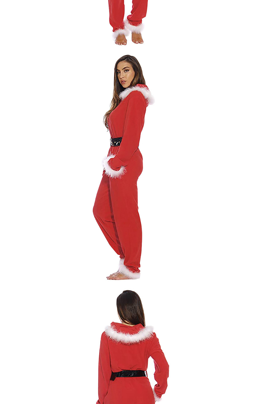 Fashion Red Christmas Zipper Plush Stitching Jumpsuit,Bodysuits